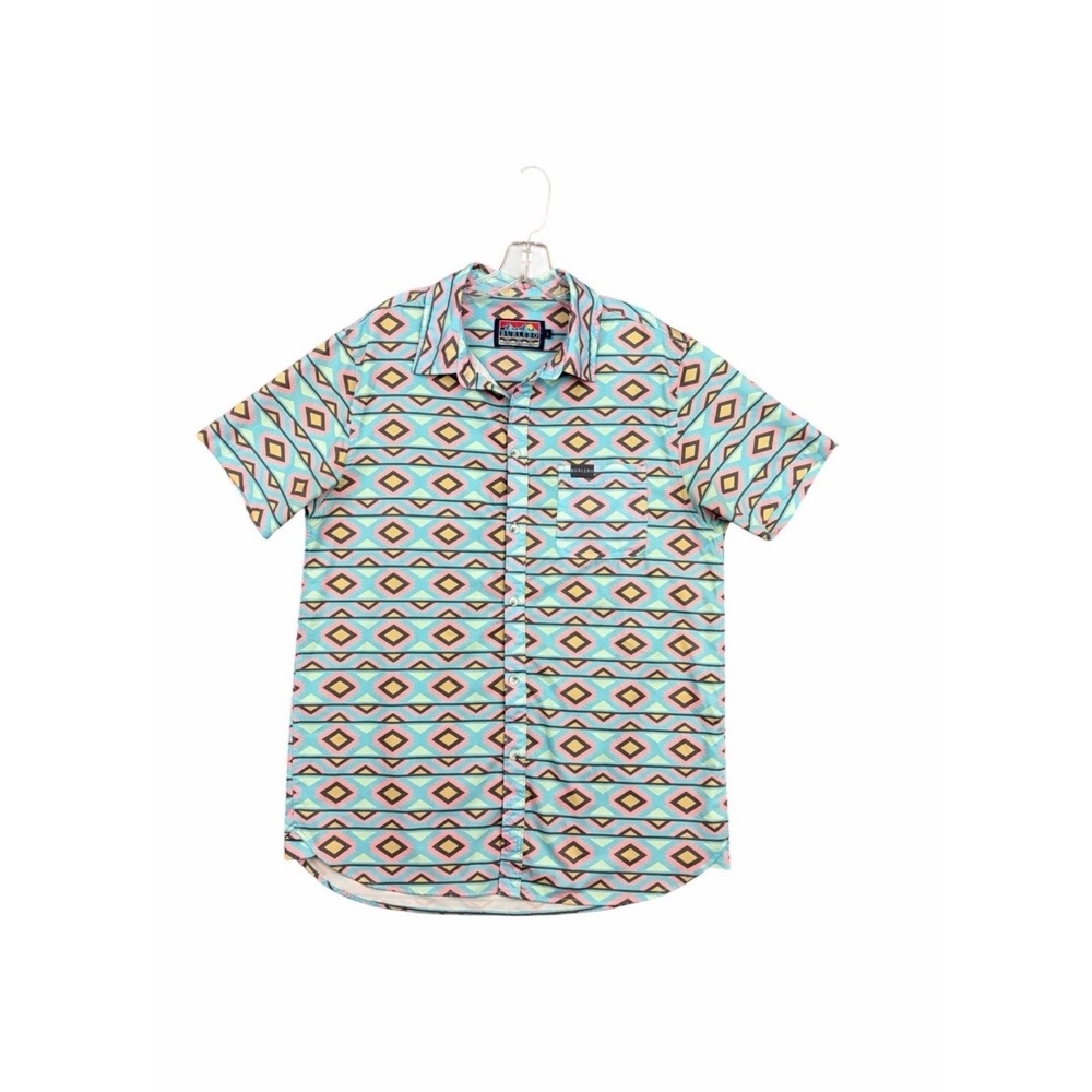 Burlebo Shirt Mens Medium Multicolor Geometric Aztec Button Up Stretch #AA4-1
